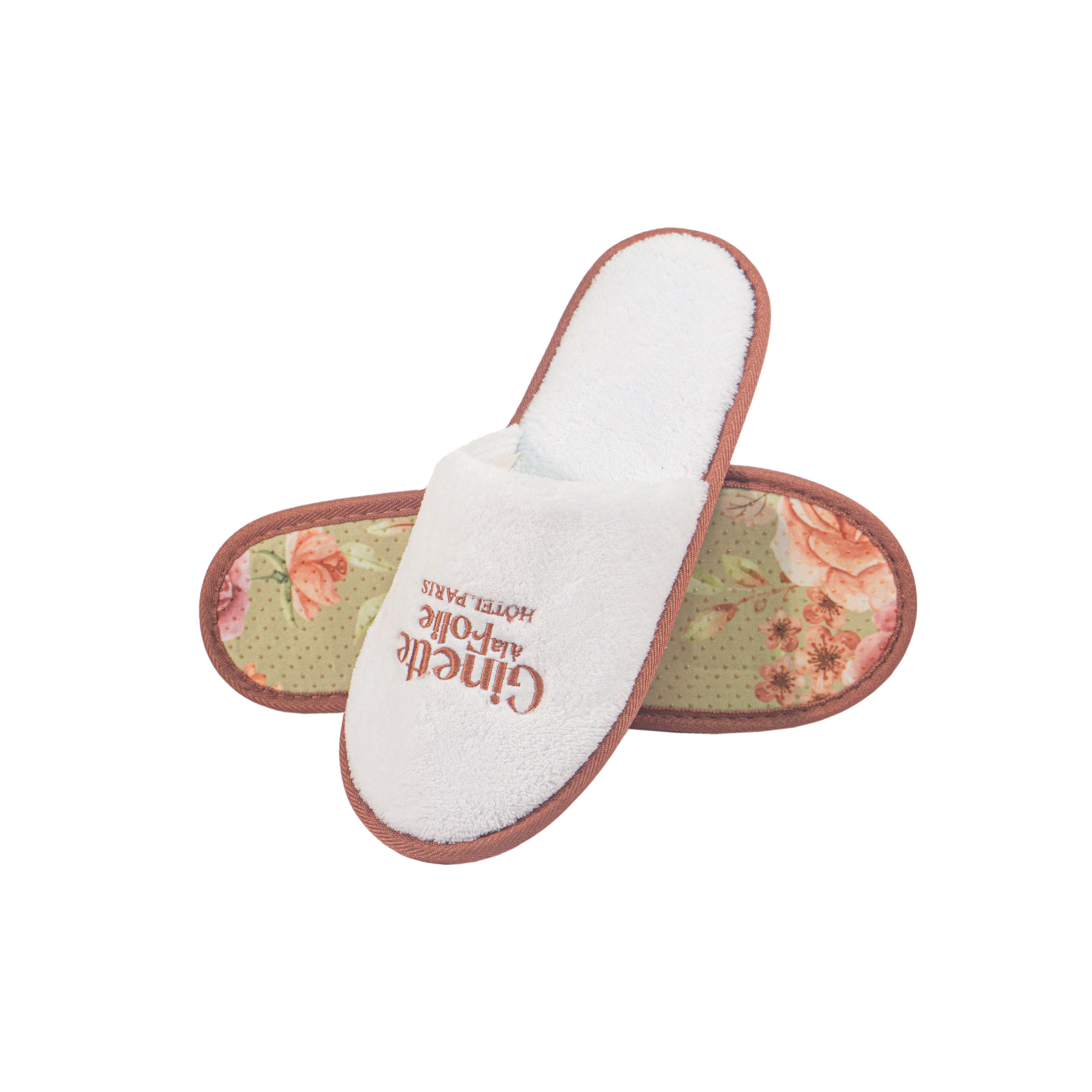 OEM Coral Fleece Spa Slippers Vintage Trim Non‑Slip Luxury Guest Slippers Manufacturer