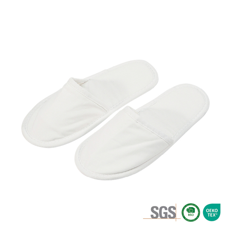 Wholesale OEM Eco-Friendly White Canvas Hotel Slippers with Non Slip Sole