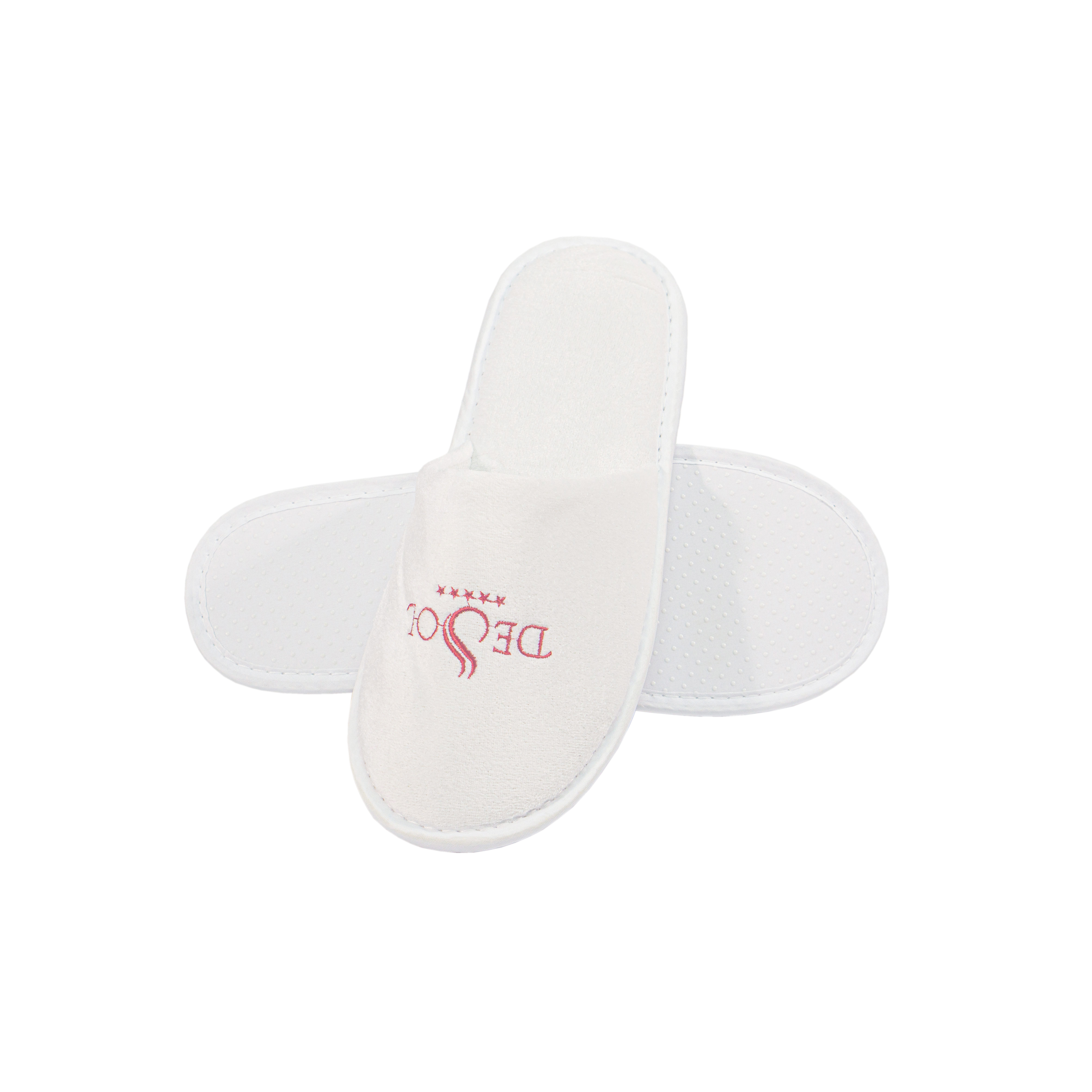 Custom Logo White Velour Hotel Slippers Anti‑Slip Sole Bulk OEM Factory