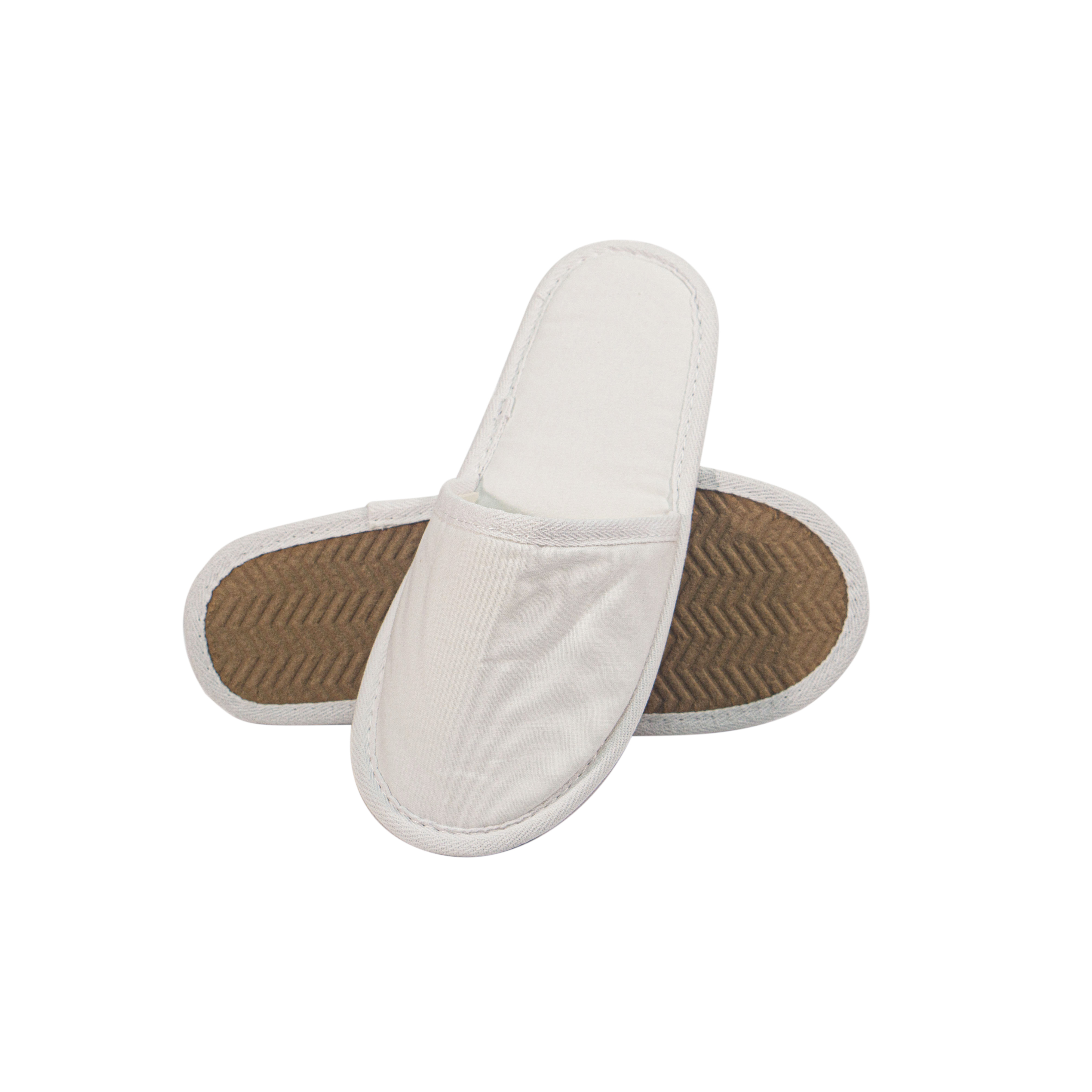 Wholesale OEM Eco-Friendly White Canvas Hotel Slippers with Non Slip Sole