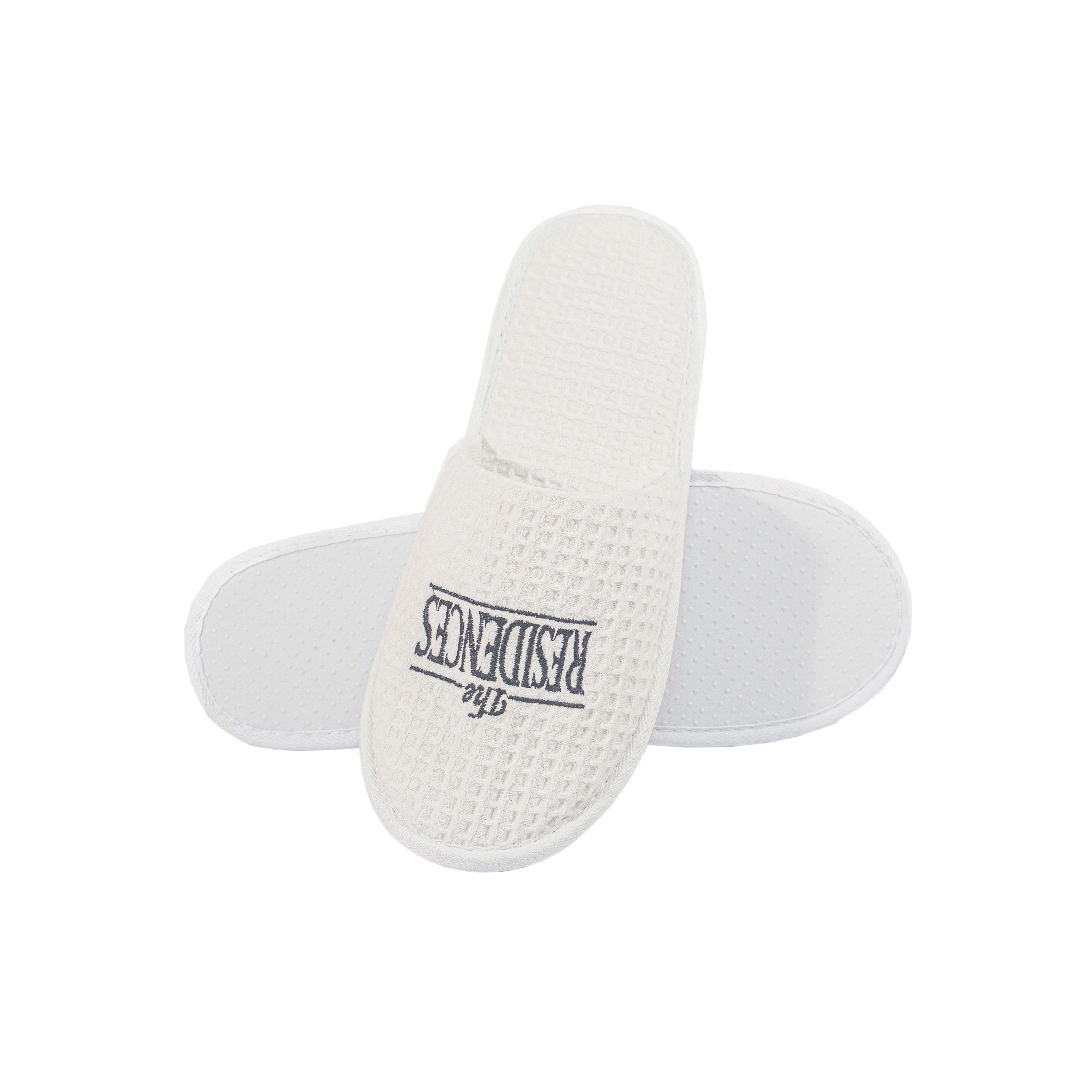 Custom Embroidered Logo White Waffle Closed‑Toe Hotel Slippers Supplier