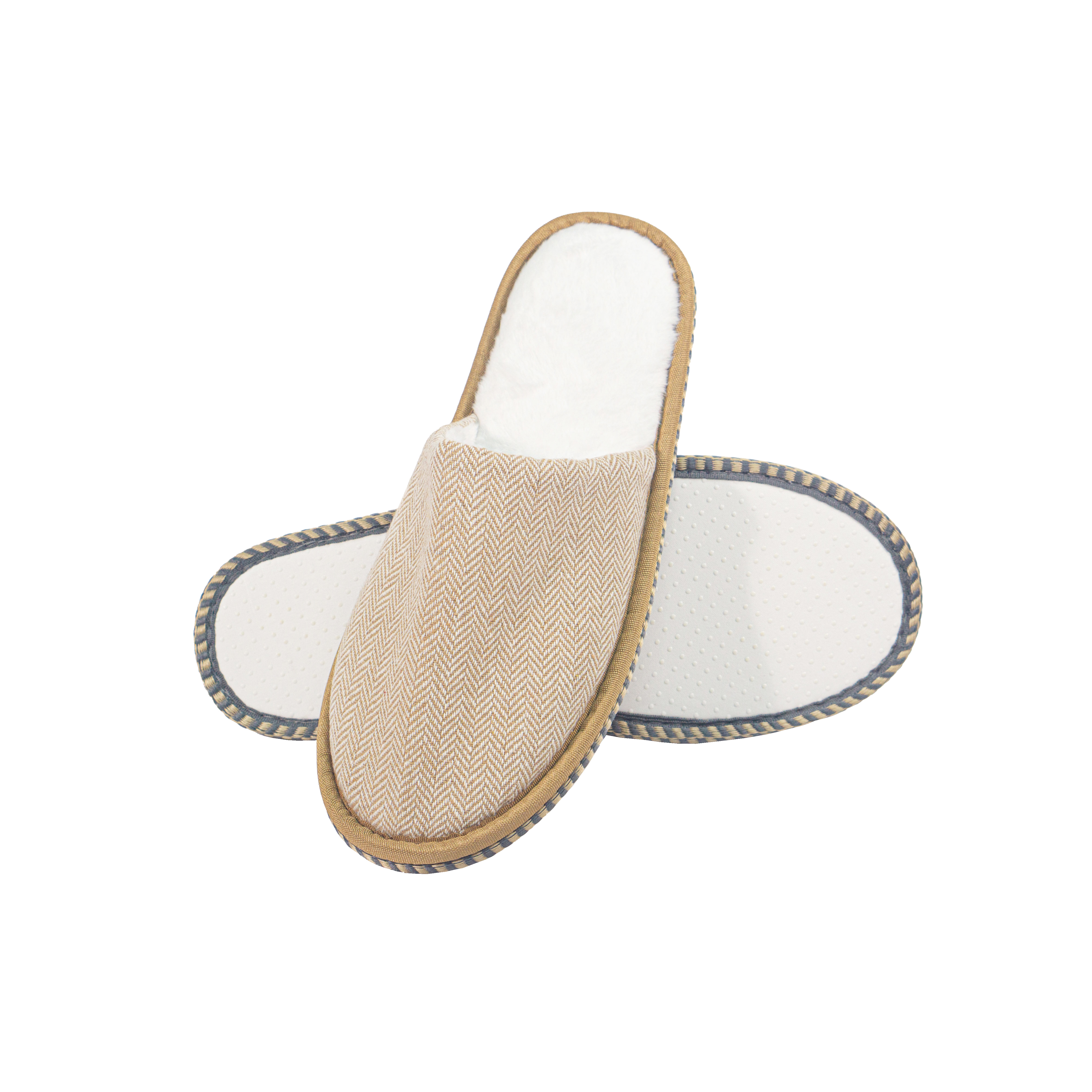 OEM Custom Herringbone Woven Hotel Slippers with Non‑Slip Sole