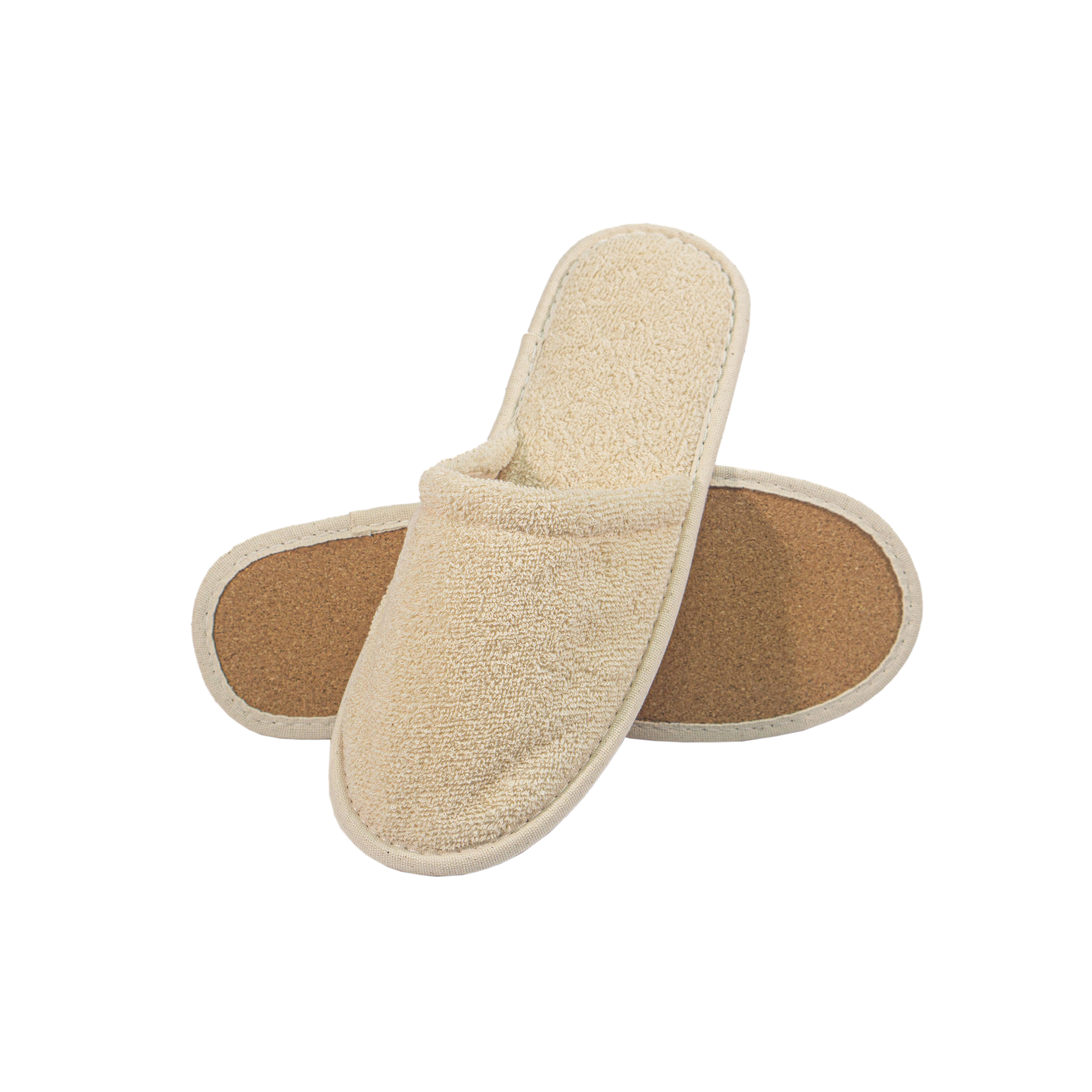Wholesale OEM Terry Hotel Slippers with Eco‑Friendly Natural Cork Sole
