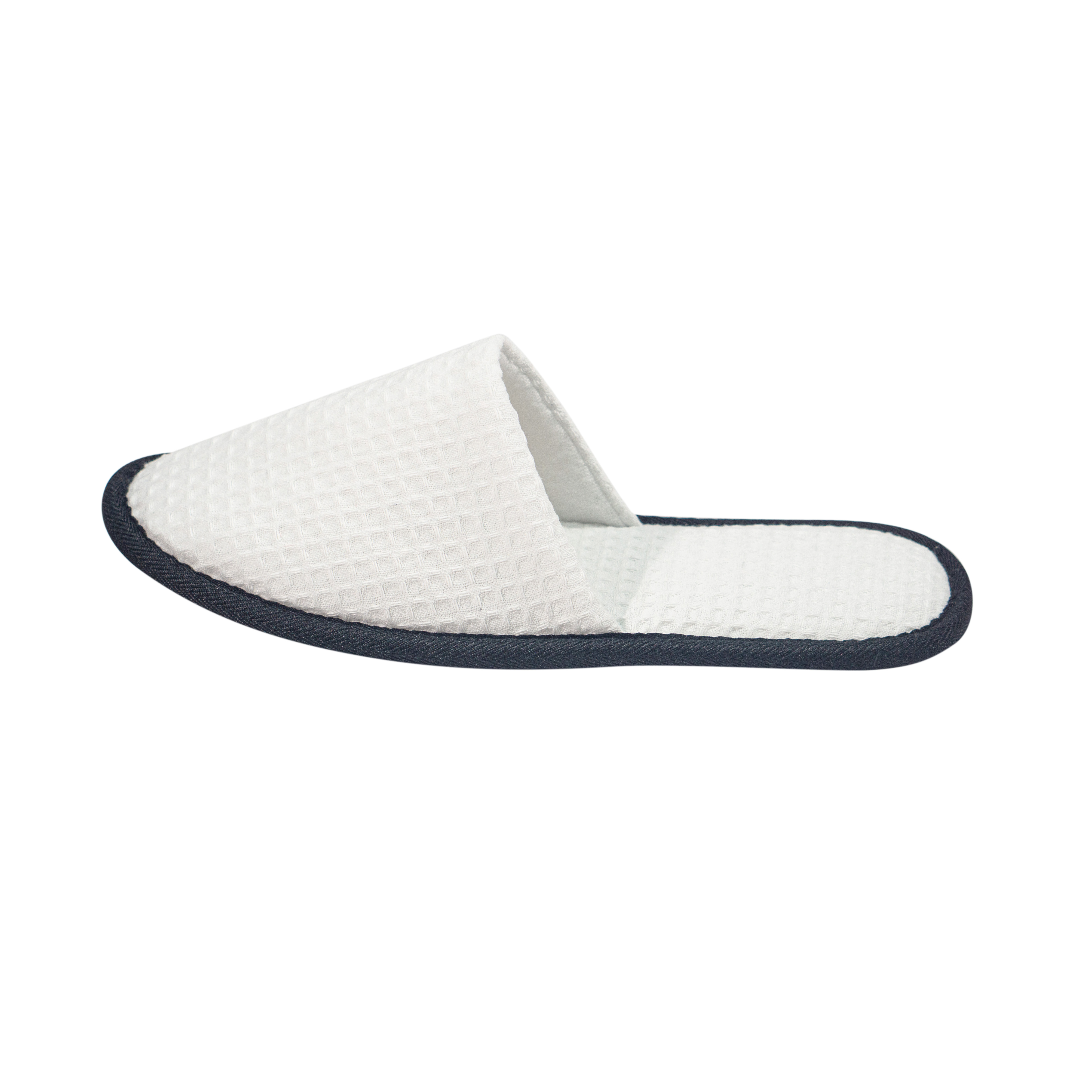 Custom Logo Waffle Hotel Slippers with Black Piping and Non Slip Sole