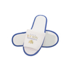 Custom Terry Hotel Spa Slippers with Printed Logo Blue Trimming