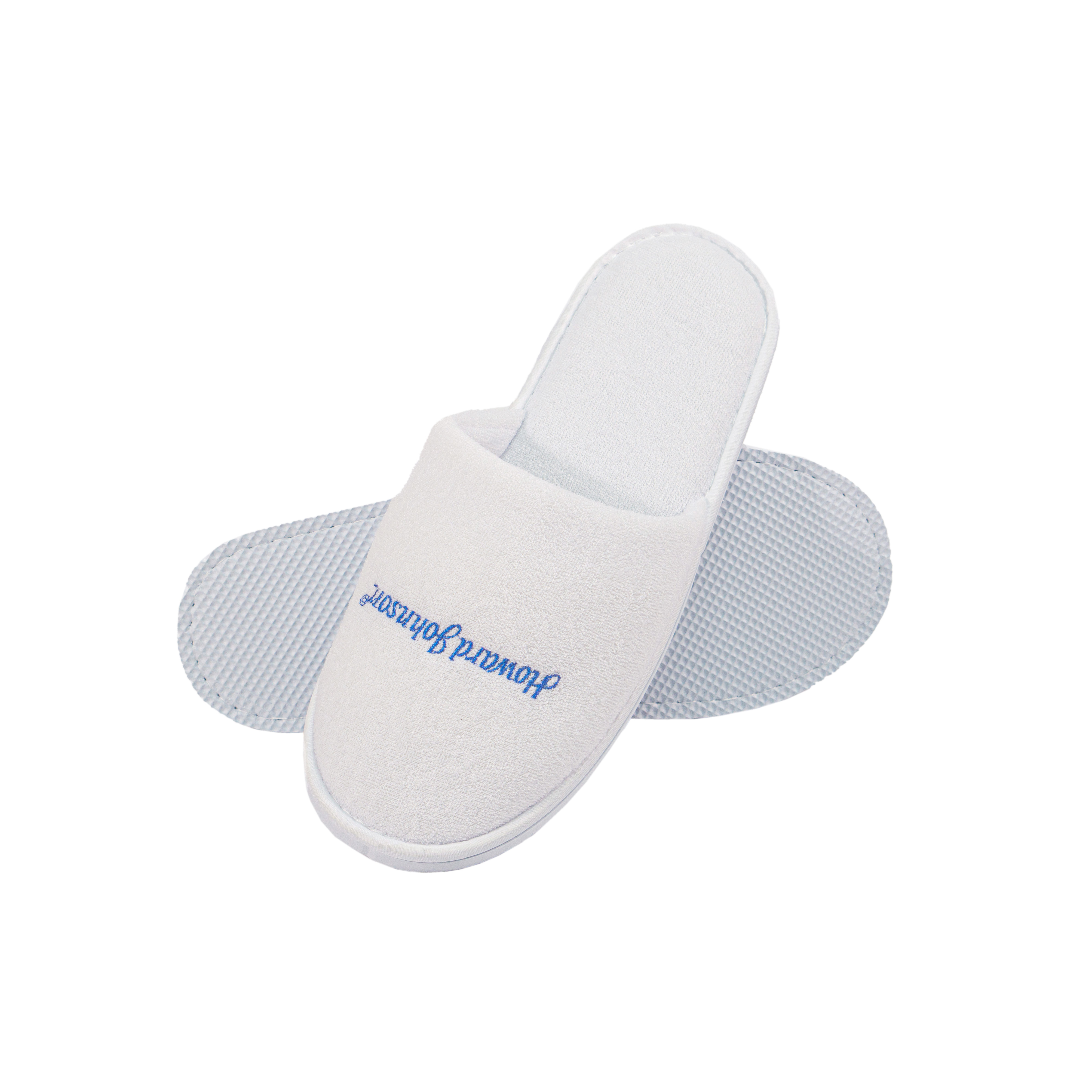 Custom Embroidered Terry Closed Toe Hotel Spa Slippers with Non Slip Sole