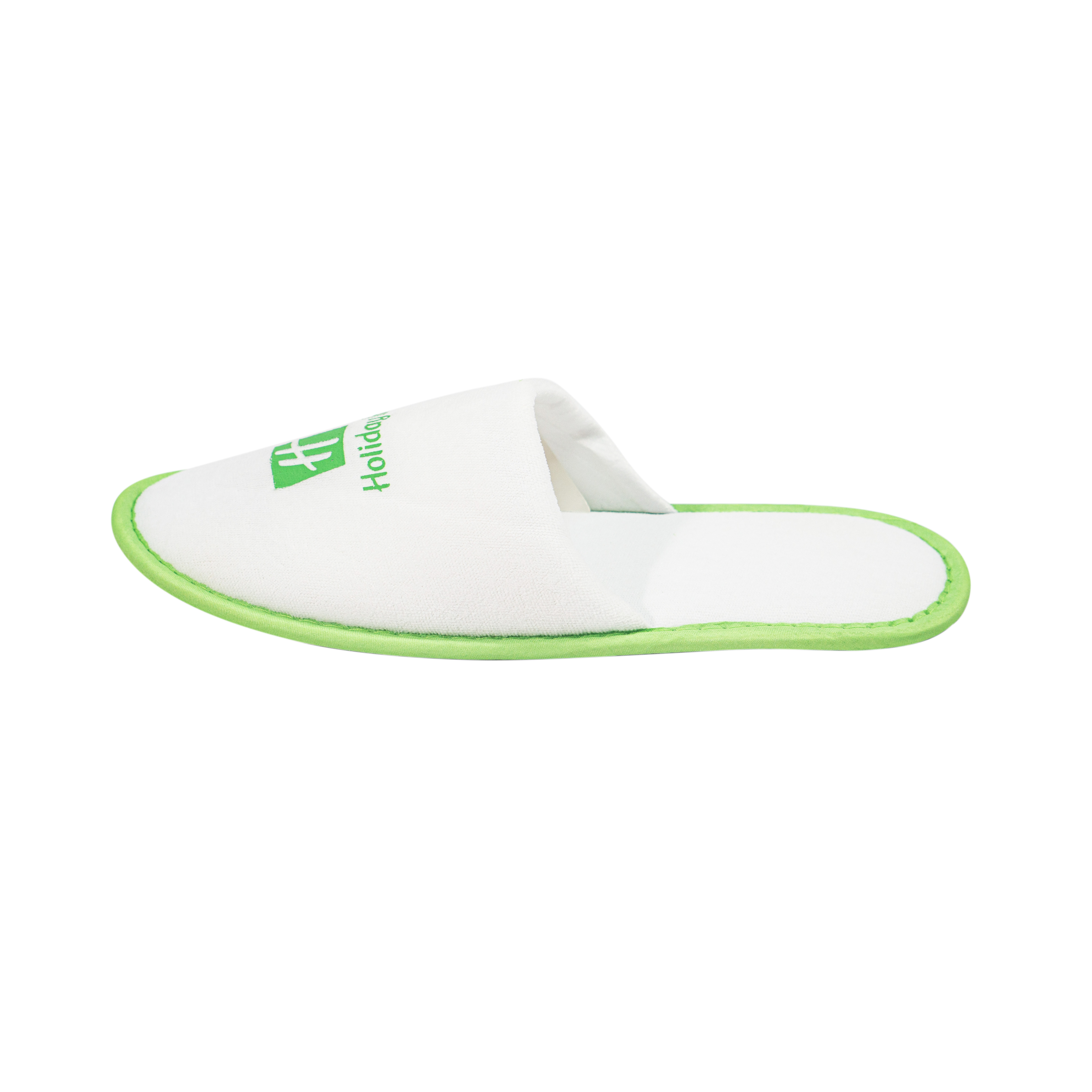 Custom Logo Brushed Polyester Green Trim Hotel Slippers Wholesale OEM Supplier