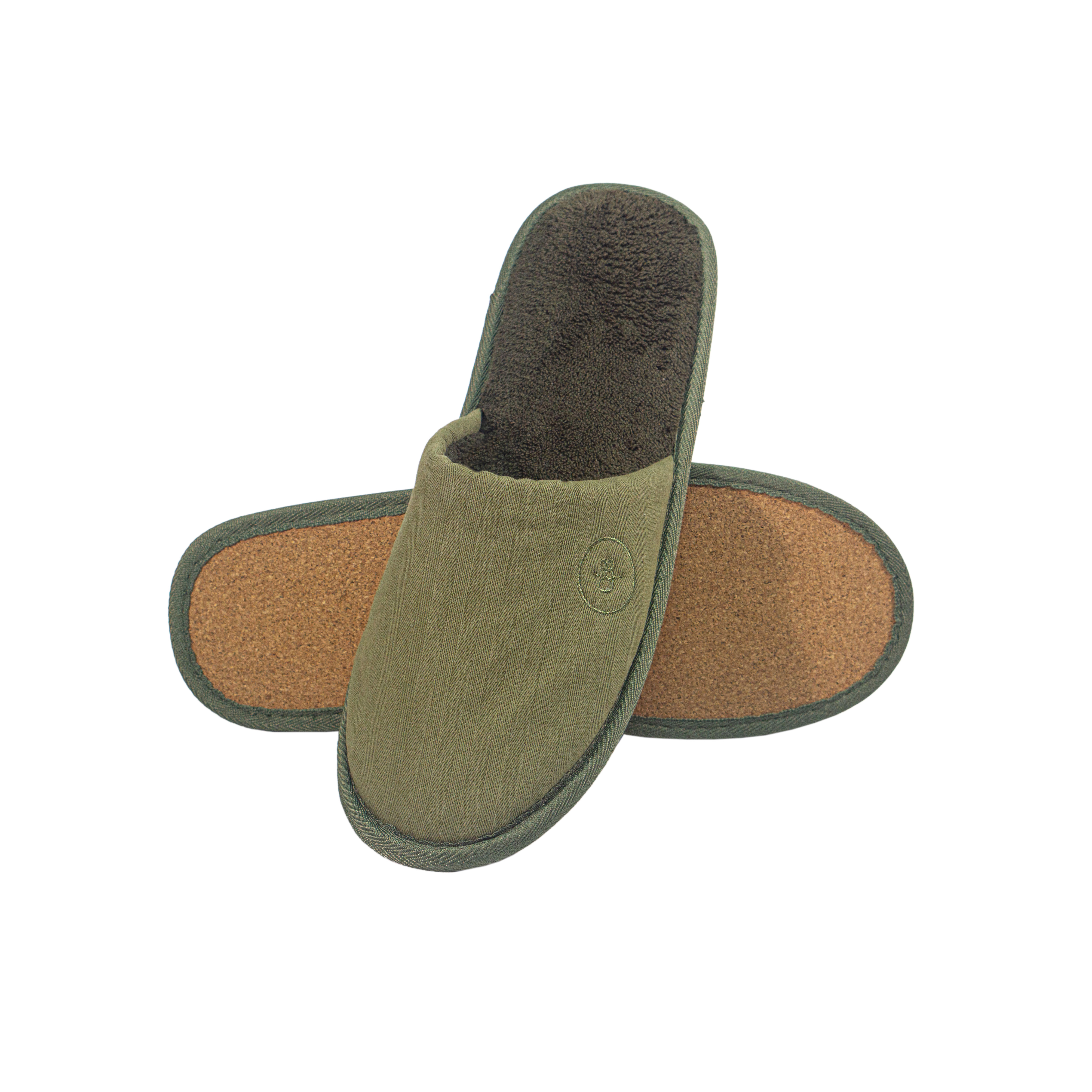 Wholesale OEM Custom Green Canvas Eco Friendly Hotel Slippers with Cork Sole