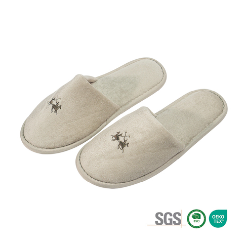 Custom Logo Velour Embroidered Hotel Spa Slippers Supplier
