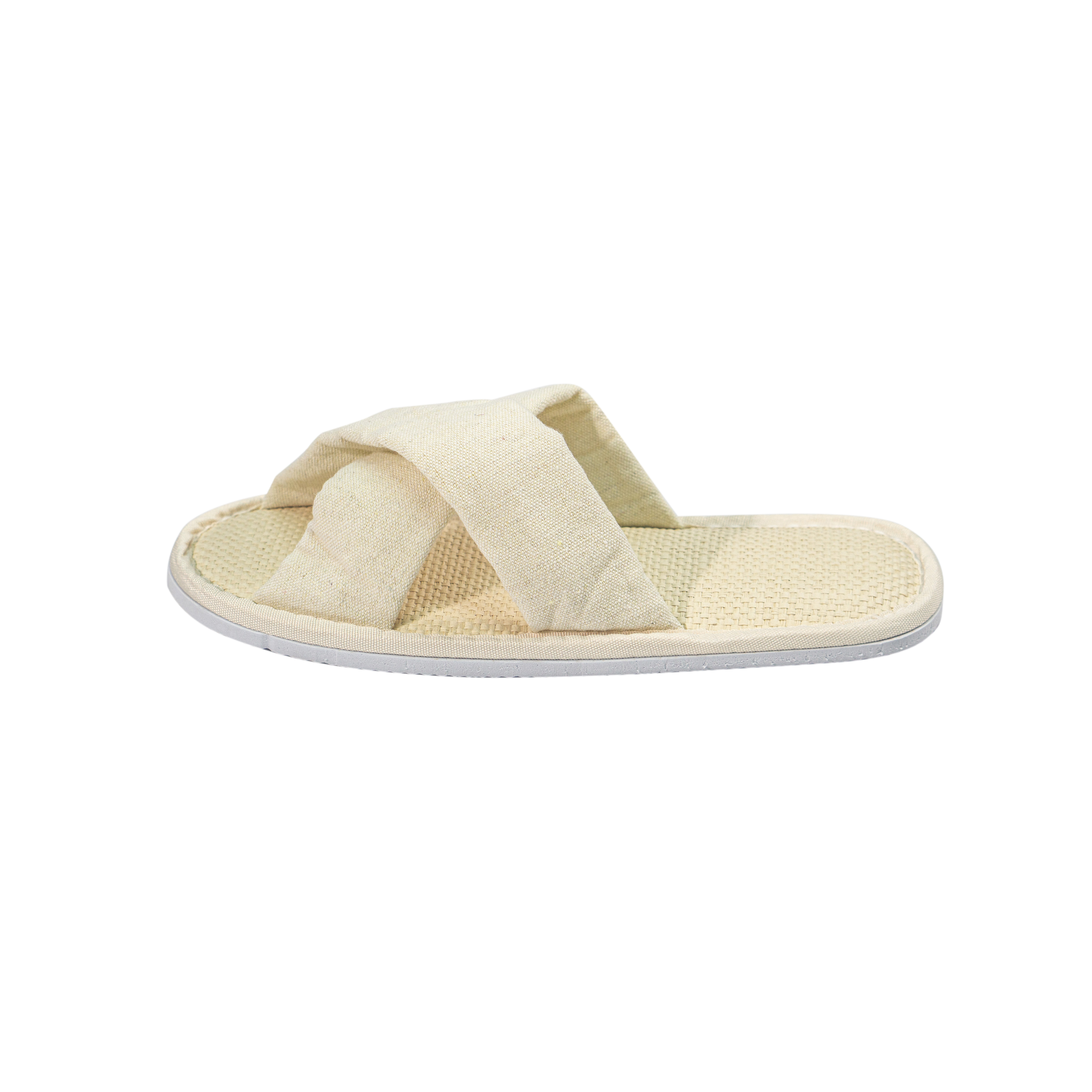 Custom Open Toe Cross Strap Linen Spa Slippers For Hotel Retreat