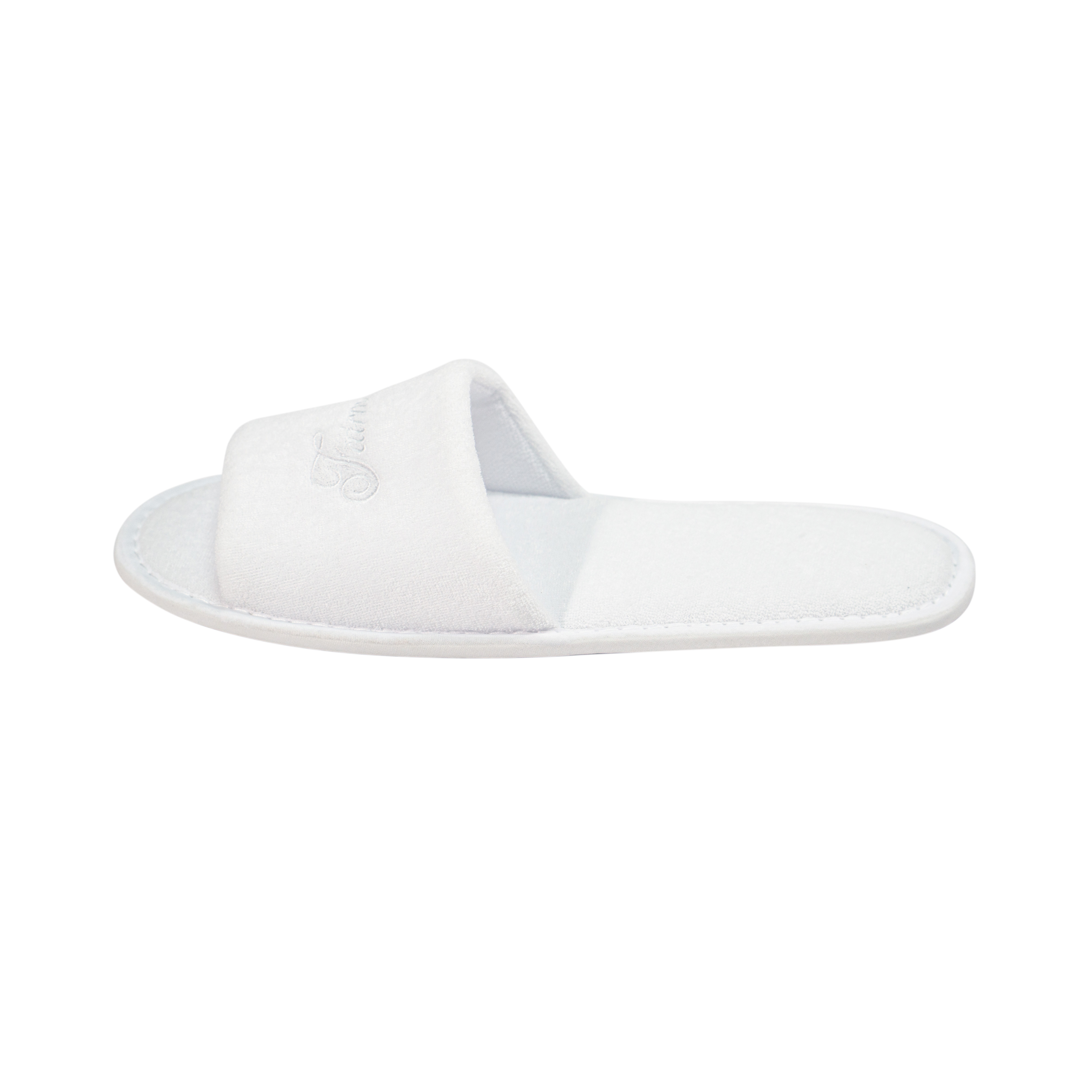Custom Embroidered White Terry Open‑Toe Spa Hotel Slippers Supplier