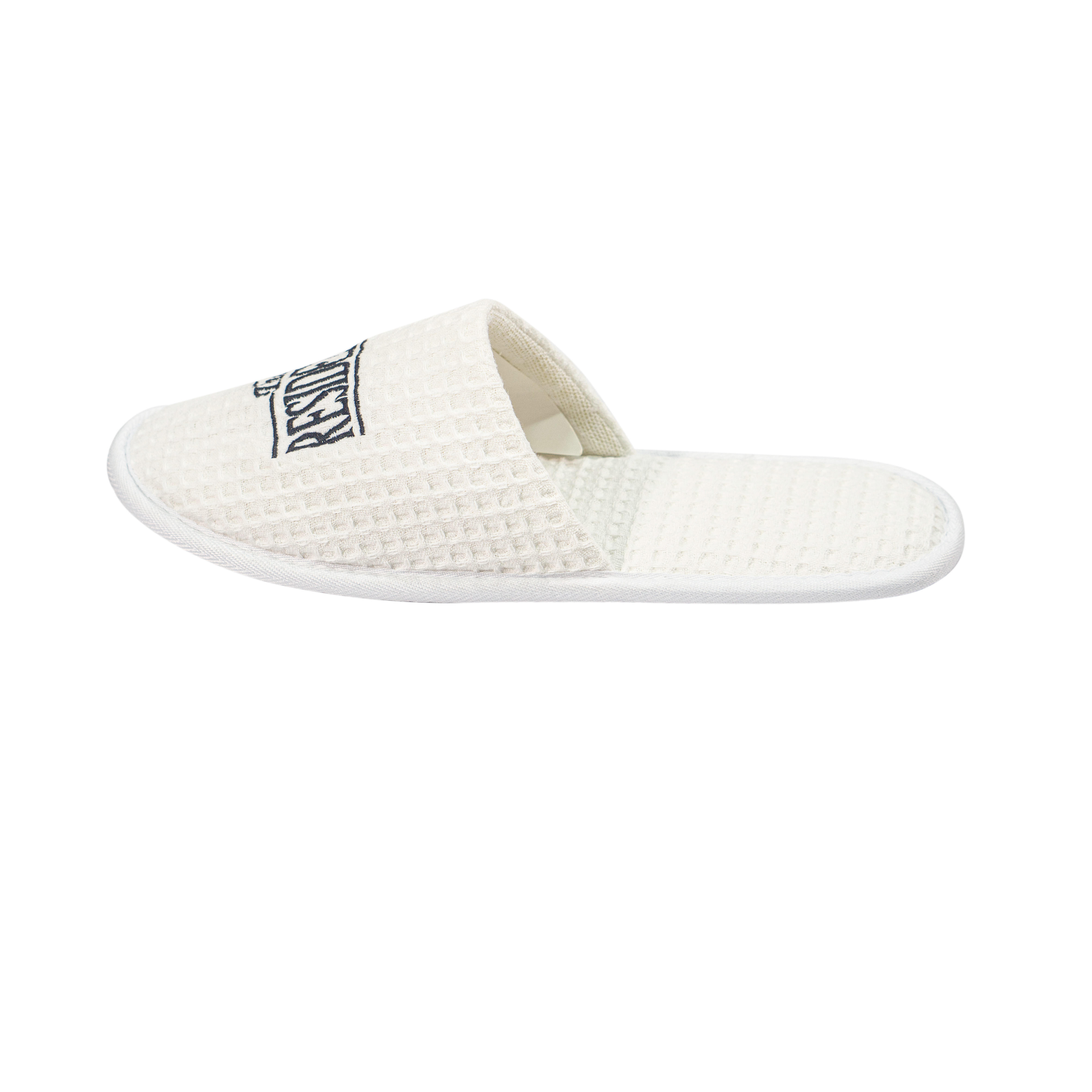 Custom Embroidered Logo White Waffle Closed‑Toe Hotel Slippers Supplier