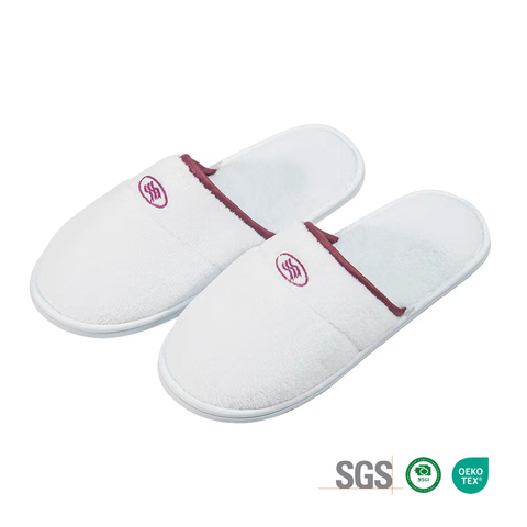 Wholesale White Coral Fleece Hotel Spa Slippers Custom Embroidery Logo