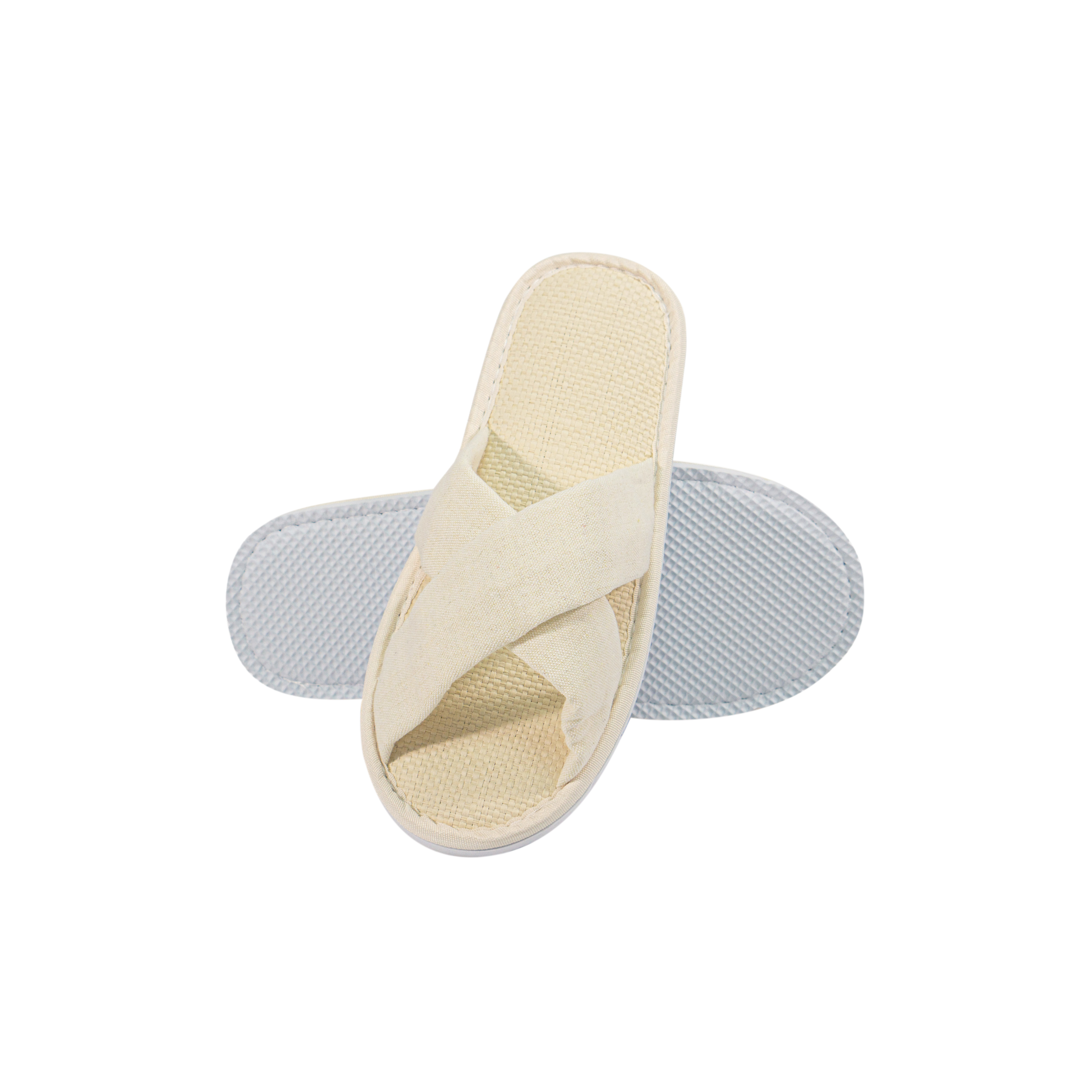 Custom Open Toe Cross Strap Linen Spa Slippers For Hotel Retreat