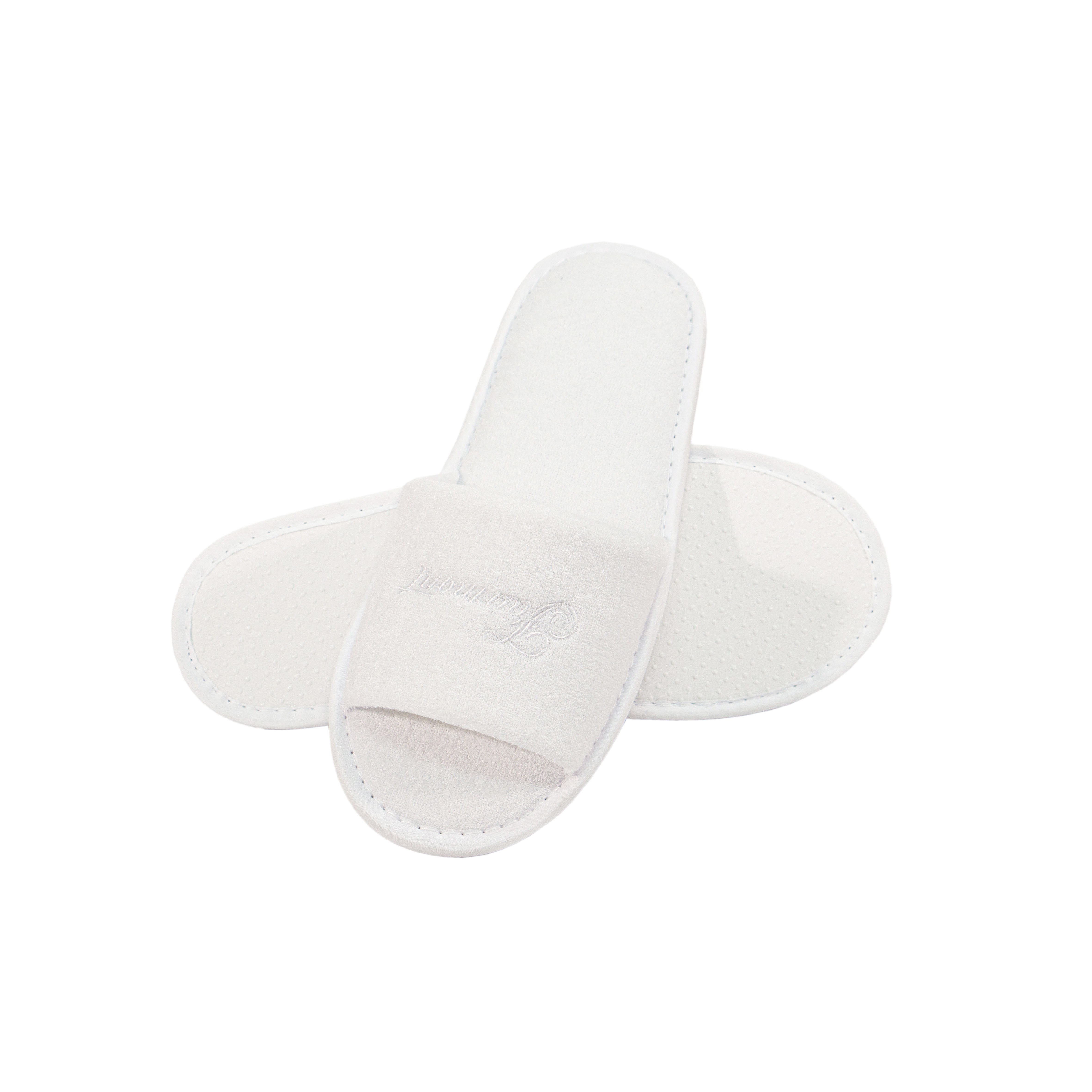 Custom Embroidered White Terry Open‑Toe Spa Hotel Slippers Supplier