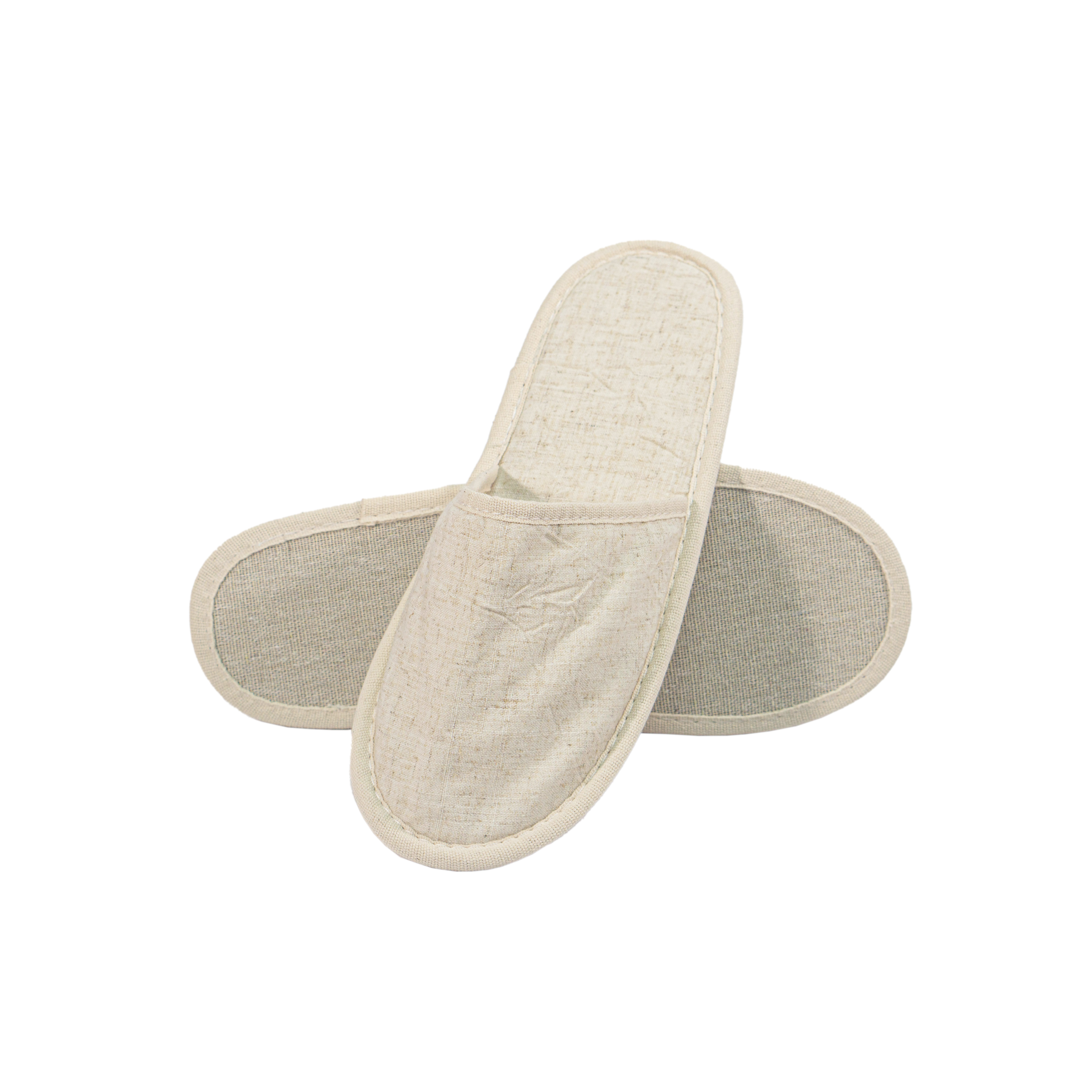 Custom Cotton Linen Blend Hotel Spa Guest Slippers Supplier
