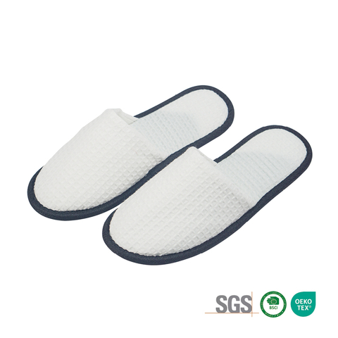 Custom Logo Waffle Hotel Slippers with Black Piping and Non Slip Sole