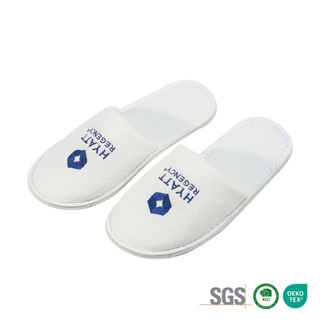Custom Logo Brushed Polyester Hotel Slippers Wholesale OEM Supplier