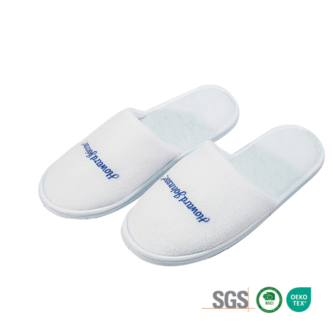 Custom Embroidered Terry Closed Toe Hotel Spa Slippers with Non Slip Sole