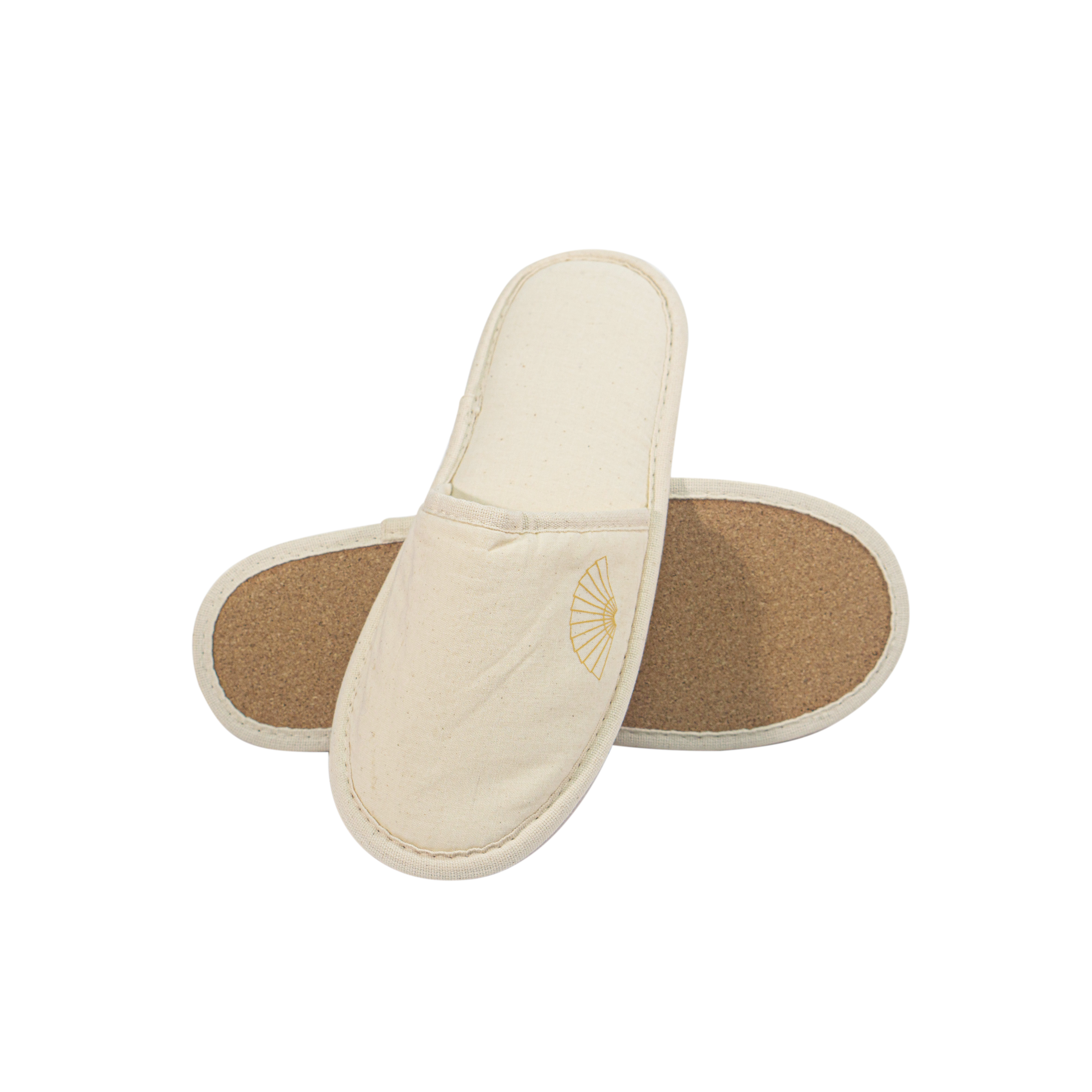 Wholesale OEM Eco-Friendly Canvas Cork Sole Hotel Spa Slippers Custom Logo 